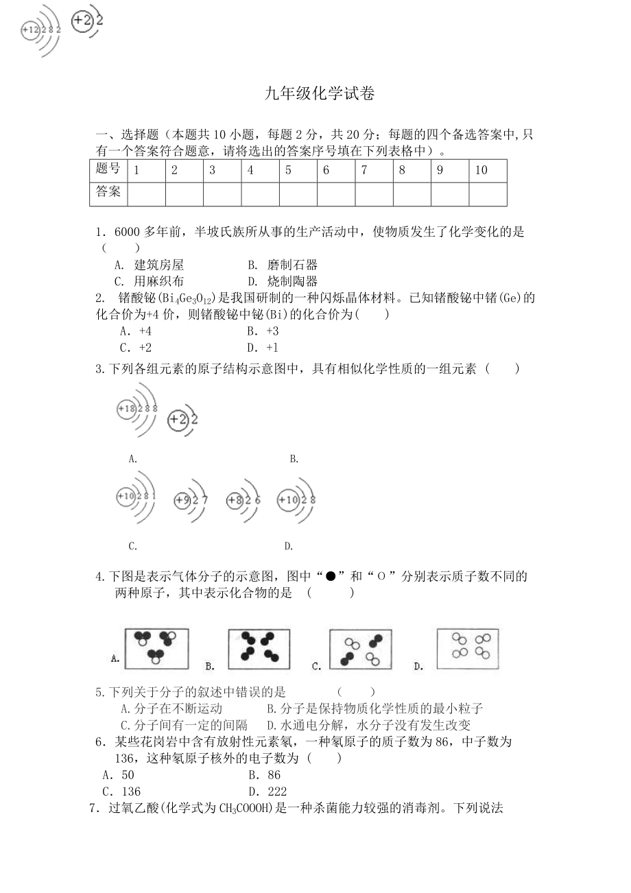 九年级化学试卷_第1页