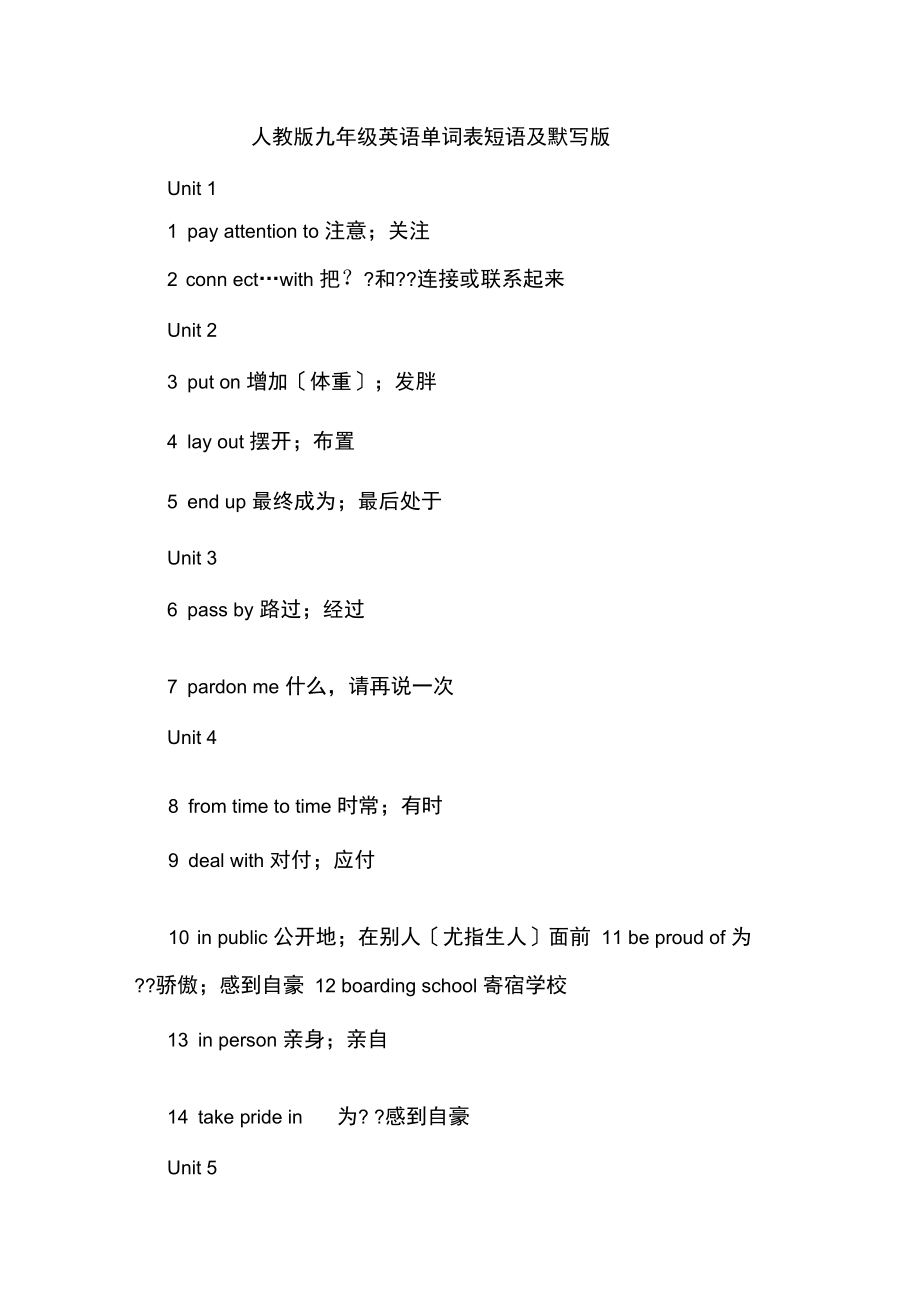 人教版九級(jí)英語(yǔ)單詞表短語(yǔ)及默寫(xiě)版_第1頁(yè)