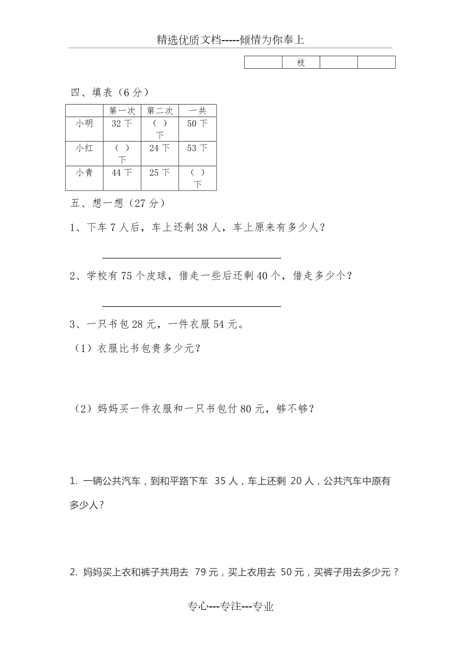 苏教版一年级数学下册试卷_第3页