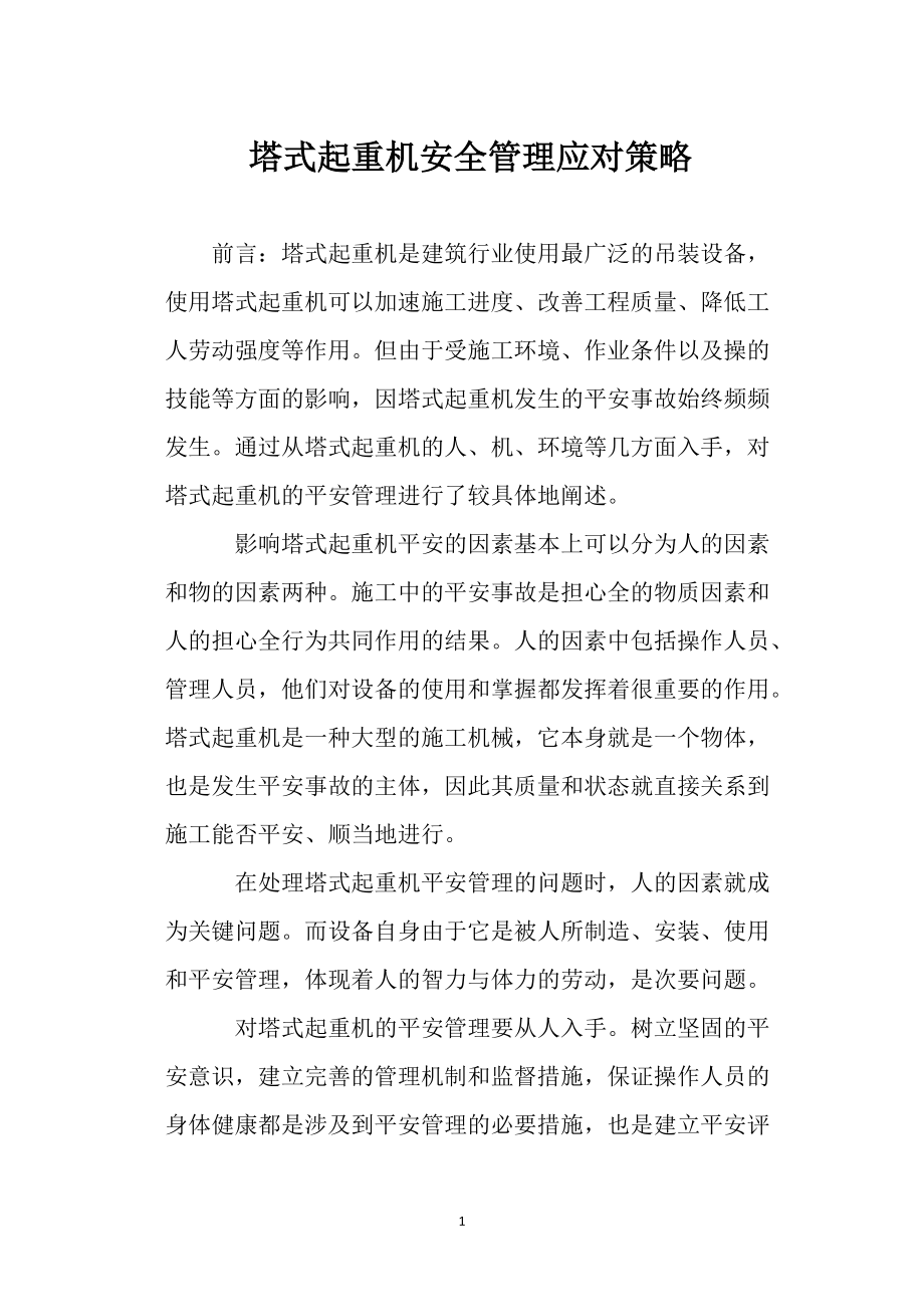 塔式起重机安全管理应对策略_第1页