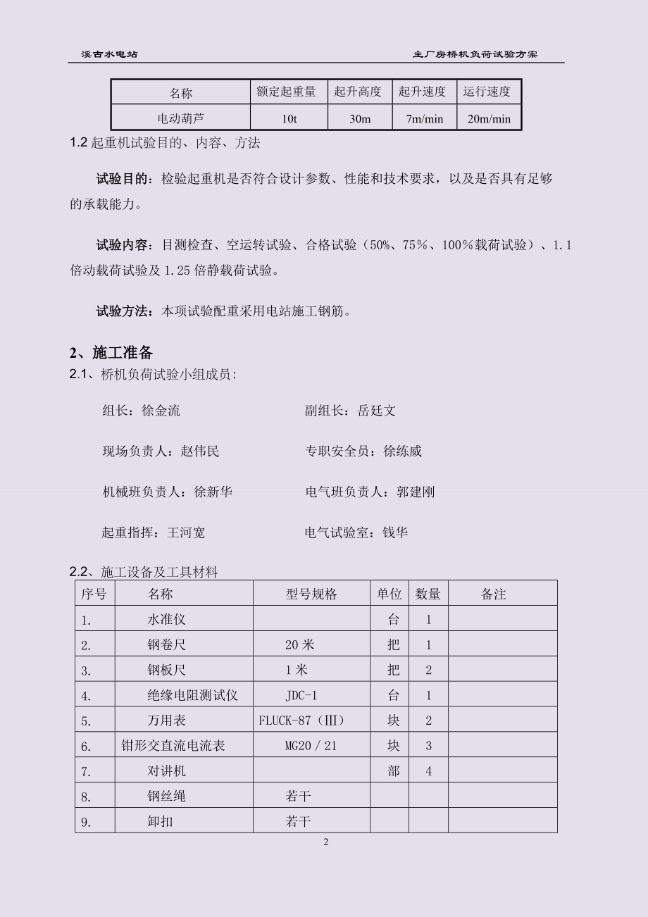 溪古主廠房橋機負荷試驗方案_第4頁
