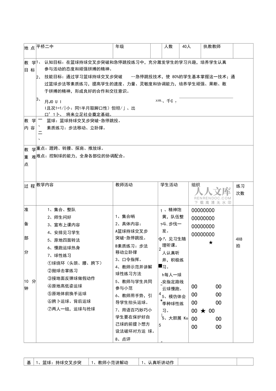 高中體育課堂教學設計——籃球持球交叉步突破--急停跳投_第2頁