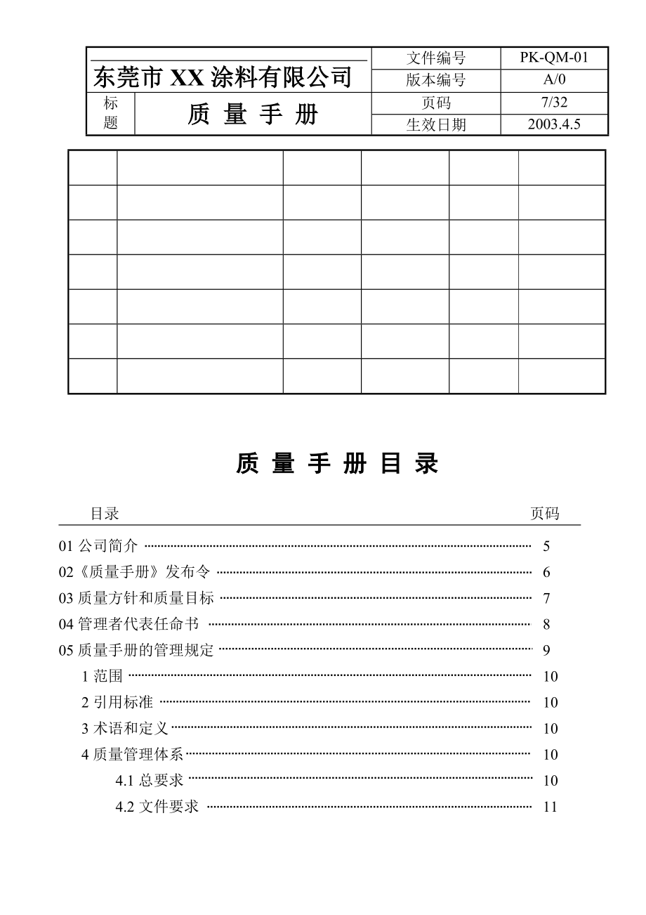 XX涂料有限公司质量手册_第3页