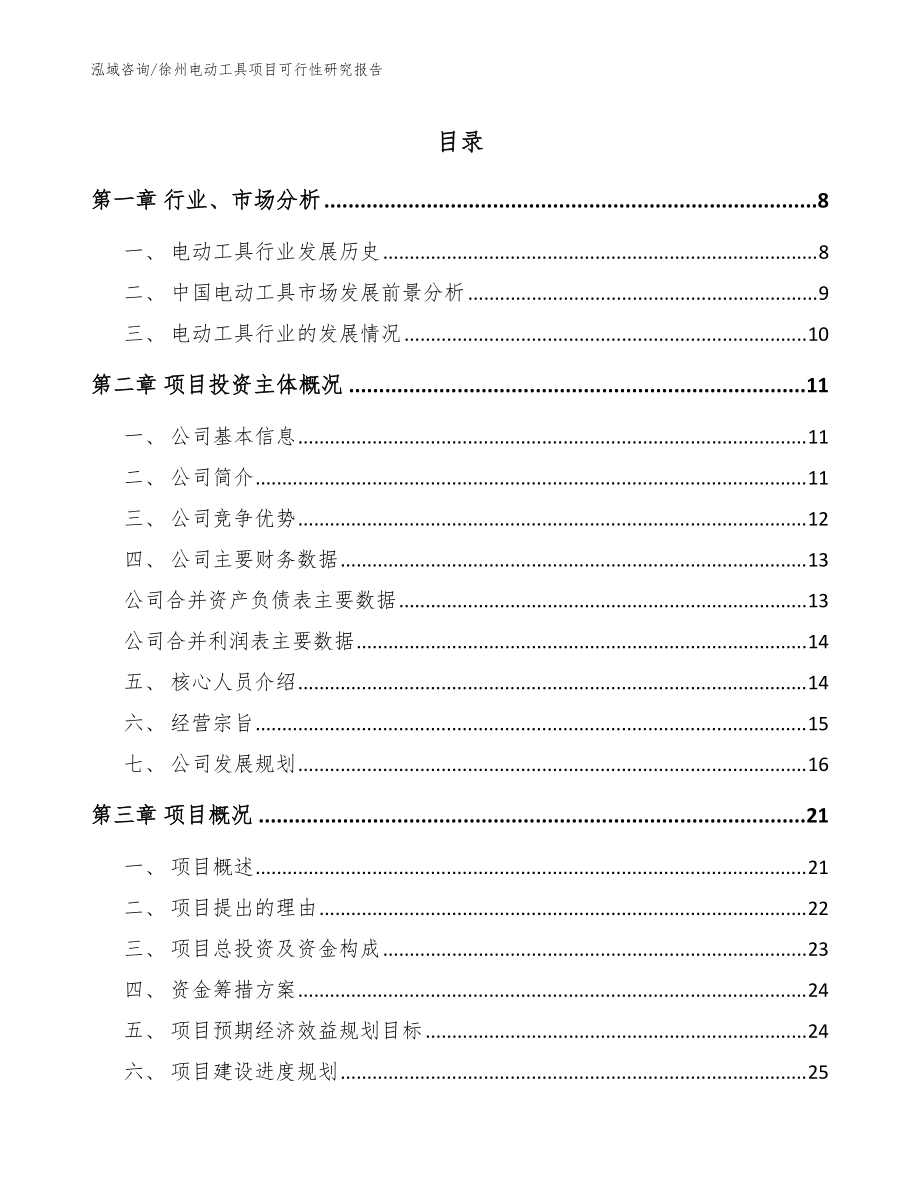 徐州电动工具项目可行性研究报告(参考模板)_第1页