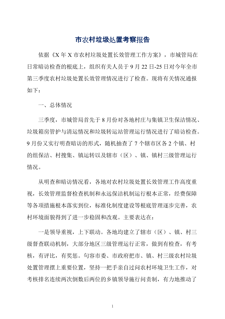 市农村垃圾处置考察报告_第1页