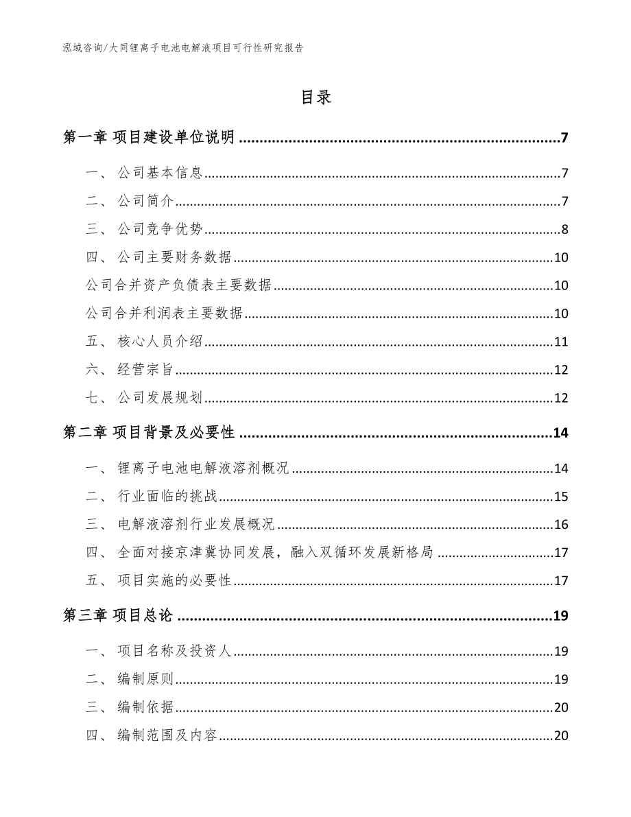 大同锂离子电池电解液项目可行性研究报告【模板范文】_第1页
