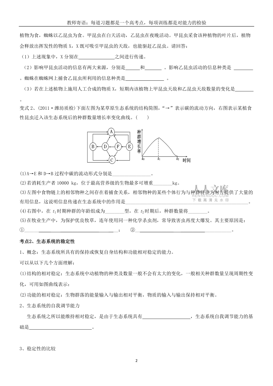 生态系统的信息传递和稳定性一轮复习学案带答案_第2页