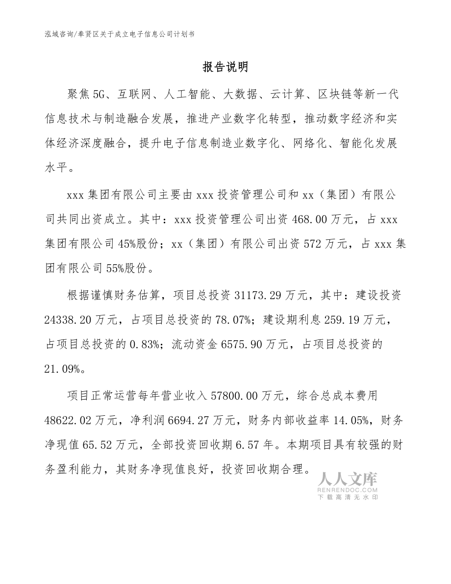 奉賢區(qū)關(guān)于成立電子信息公司計(jì)劃書模板范文_第2頁
