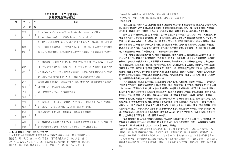 2013届高三语文考前训练_第1页