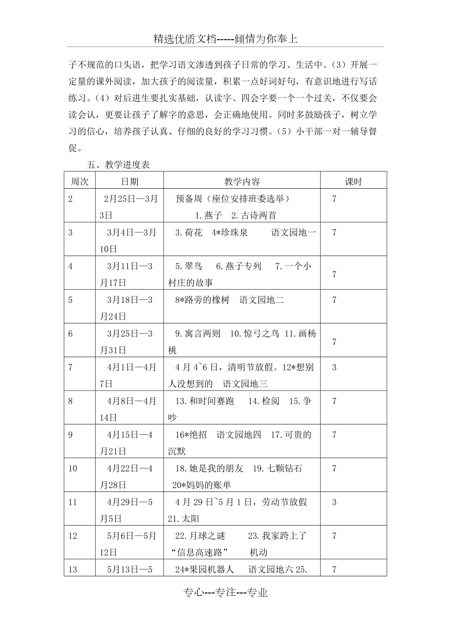 人教版小学语文三年级下册教学计划_第3页