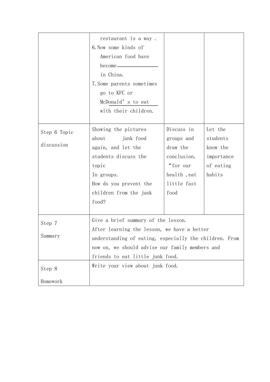 Unit 5Favorite Food 教学设计_第5页