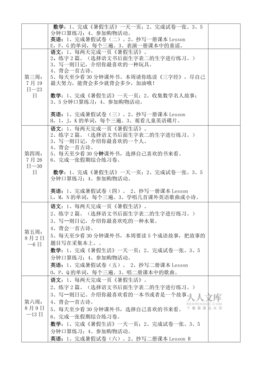 绵阳南山中学双语学校小学一年级2010年春暑假_第2页