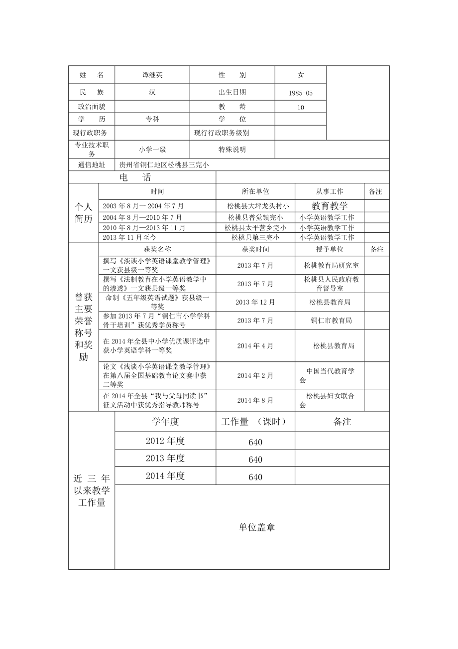 优秀教师优秀教育工作者申报表_第3页