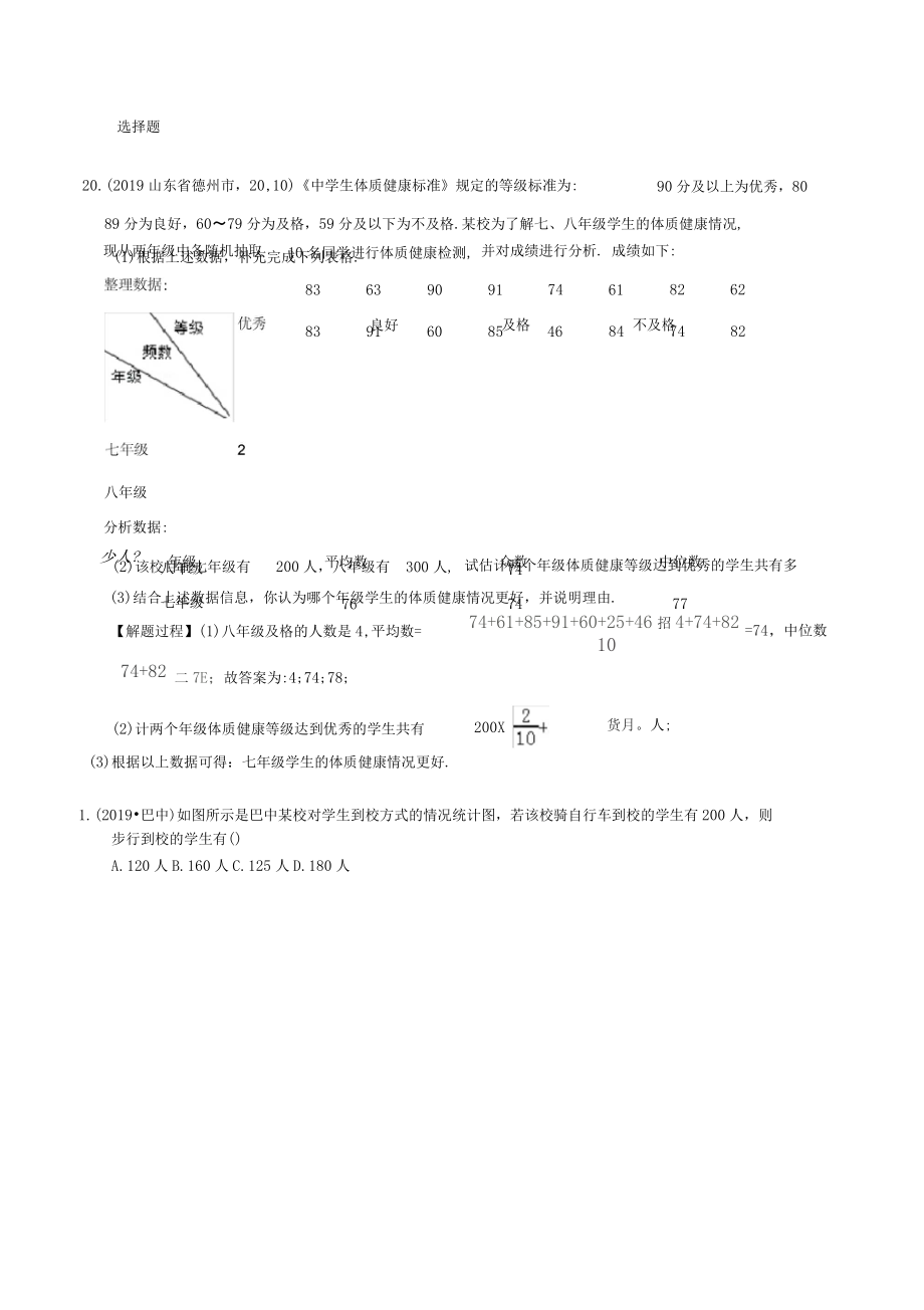 初中数学试题分类测试及答案统计图表2019_第1页