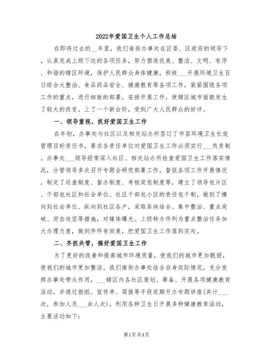 2022年爱国卫生个人工作总结.doc_第1页