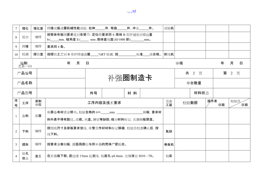 壓力容器制造工藝設計卡_第4頁