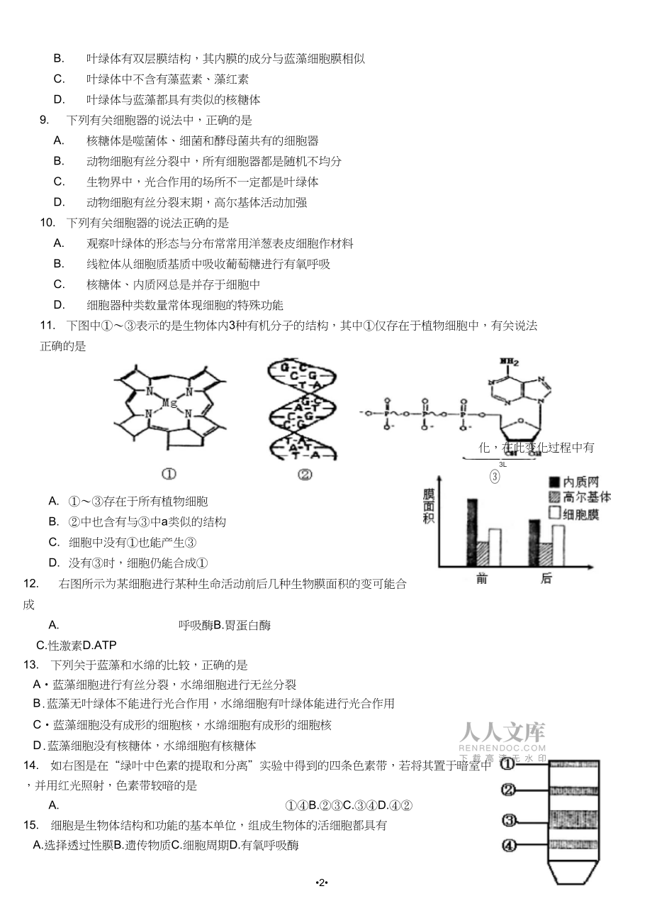 陜西省西安交大附中2019屆高三上學期9月月考生物試題_第2頁