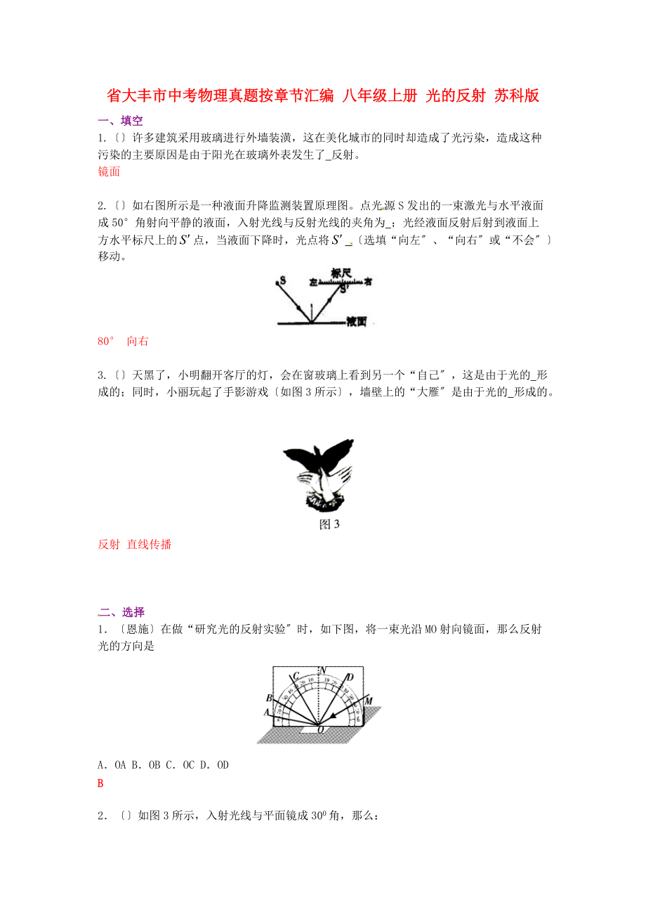 （整理版）大丰市中考物理真题按章节汇编八年级上册光的反射_第1页