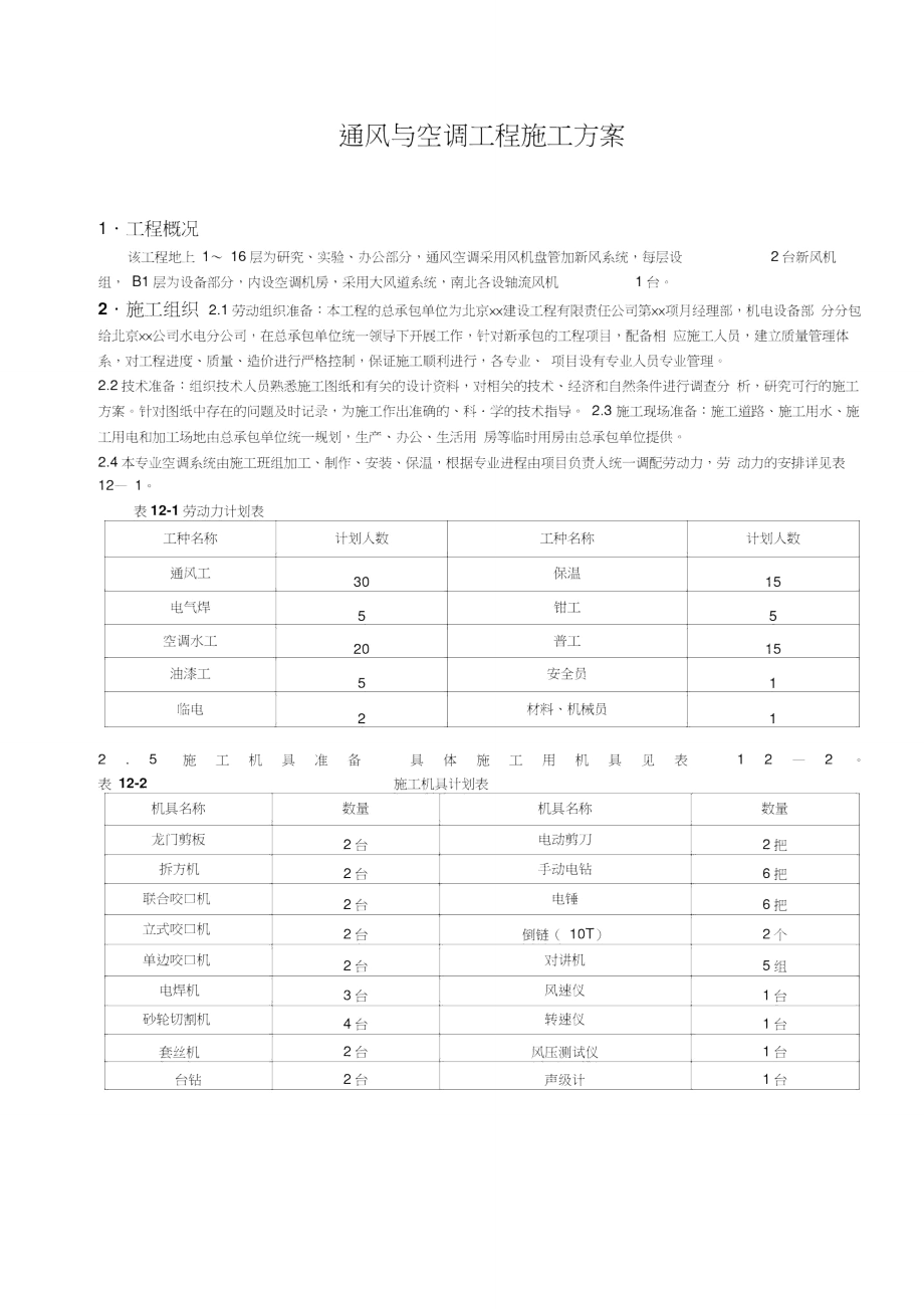 通风与空调工程施工方案_第1页